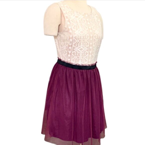 Speechless Lace & Tulle-Skirt Retro Party Dress Burgundy Skirt Sz 13 #138B - Picture 2 of 10